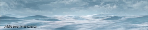 Ultra realistic minimalistic winter landscape with snowy hills and cloudy sky