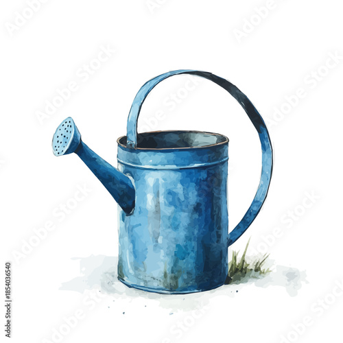 painting_of_a_blue_watering_can_A vectorized, Hand-painted style, vector set available in EPS An Elegant watercolor painting design collection