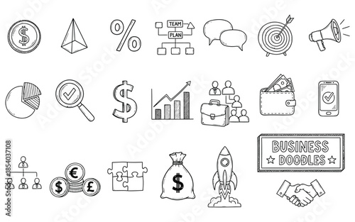 Financial and business icons set including symbols for money growth and statistics