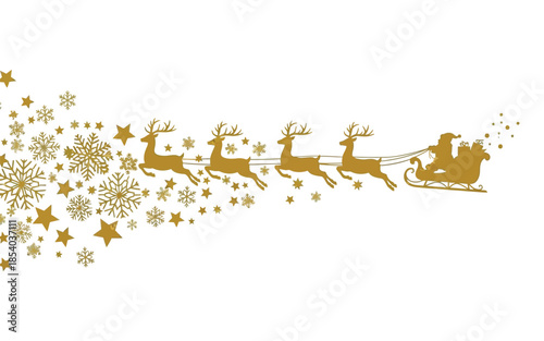 Santa claus sleigh ride on a magical christmas night with reindeer