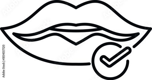 Outline drawing of lips featuring an approval check mark symbol