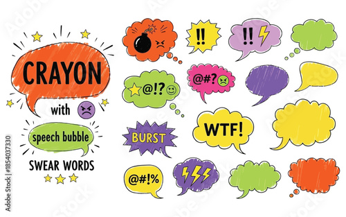 Colorful speech bubbles with swear words and exclamations