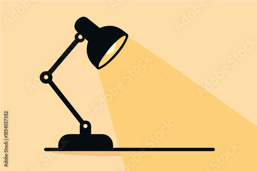 PrintDesk lamp silhouette illustration, modern table light vector design on yellow background