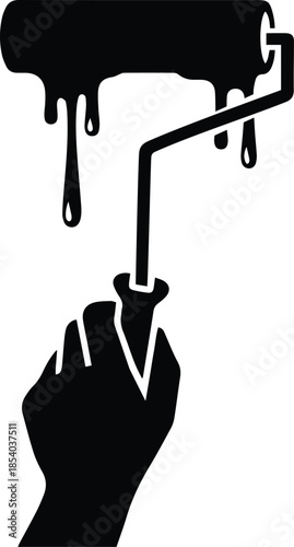 Silhouette of Hand Holding Paint Roller, Applying Paint Icon