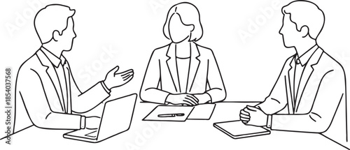 Business meeting discussion line art illustration
