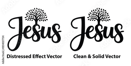 Faith Based Tree Illustration with Jesus Typography Vector Design