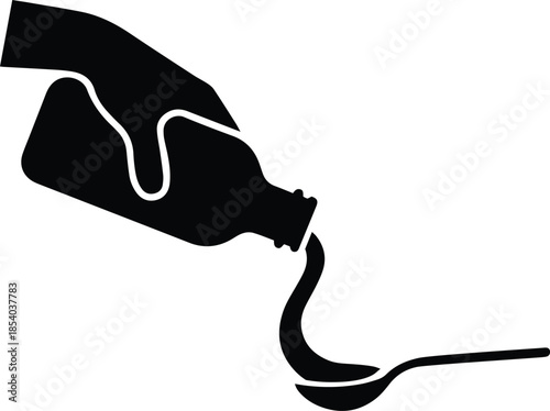 Silhouette of Hand Tilting Bottle Pouring Liquid into Spoon Icon