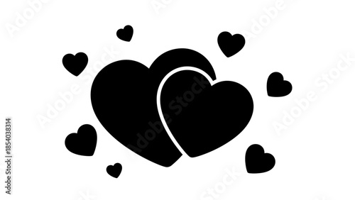 Collection of Black Heart Shapes Expressing Love and Romance, isolated white background
