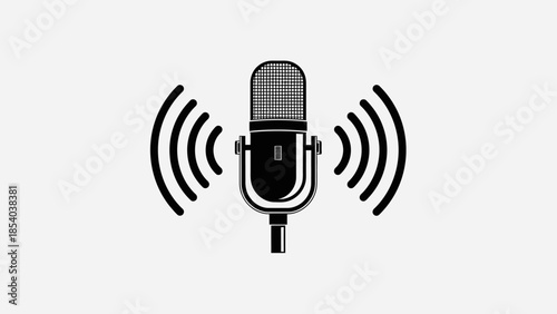 Studio Microphone with Sound Waves, Symbolizing Recording, Podcasting or Broadcasting, Isolated White Background