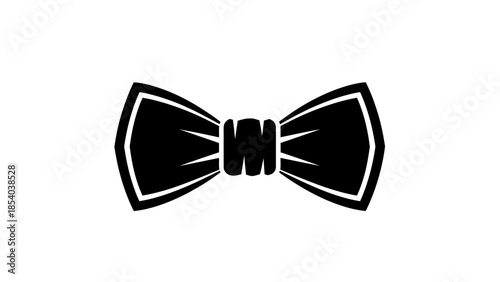 Classic black bow tie fashion accessory icon with elegant folds on isolated white background.