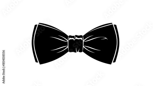 Elegant black bow tie icon for formal attire in a minimal design on isolated white background.