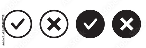 Check mark icons. green check mark and red cross mark icon set. green tick and red x. Symbols of approval and Decline, vector illustration