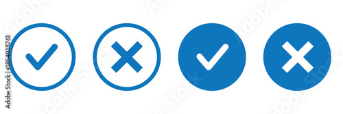 Check mark icons. green check mark and red cross mark icon set. green tick and red x. Symbols of approval and Decline, vector illustration