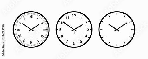 Analog Wall Clock Face Set, Minimal Round Time Dial with Numbers Vector