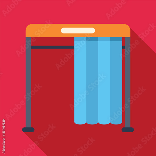Flat icon illustration of a dressing room with a blue curtain