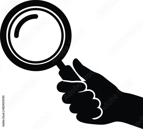 Silhouette of Hand Holding Magnifying Glass Icon