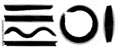 Set of black paint lines and circle shapes