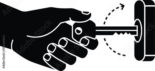 Hand Turning a Key in Lock Icon