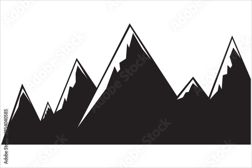 Jagged mountain peaks black silhouette mountains white