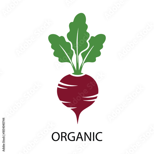 Red beet with green leaves and organic label vegetable