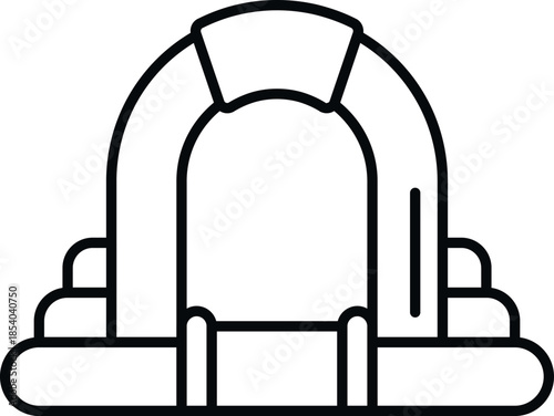 Inflatable boat dinghy in a black line art icon style
