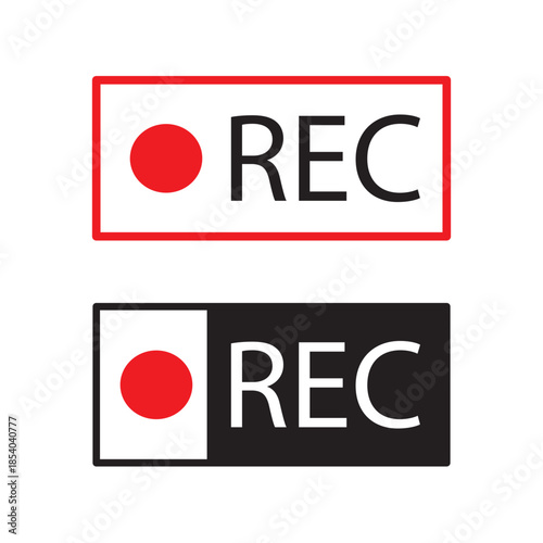 Recording icon set. Red sign camera video recording symbol, rec icon
