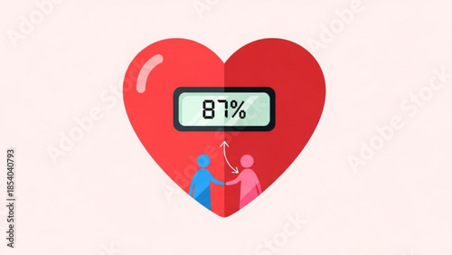 Red heart with love percentage meter showing 87 percent between two people