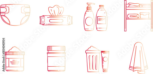 A collection of household cleaning and personal care in a minimalist line style