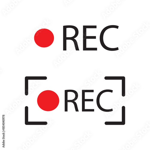 Recording or REC icon Set. red color record symbol. Red REC logo for video camera recording control.