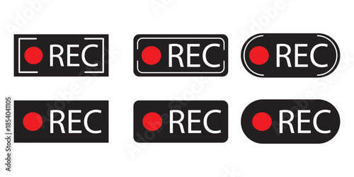 Recording icon set. recording voice message signs. Red logo camera recording symbol. recording conversation.