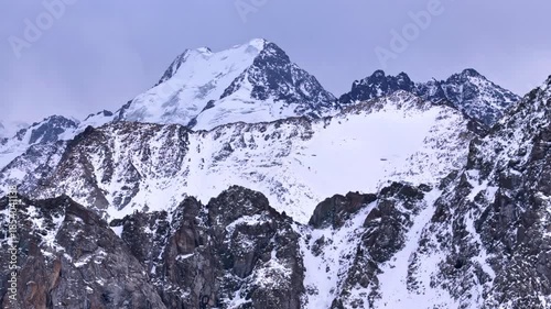 Rocky Snow Peaks and Glacier Slopes Kyrgyzstan Mountains