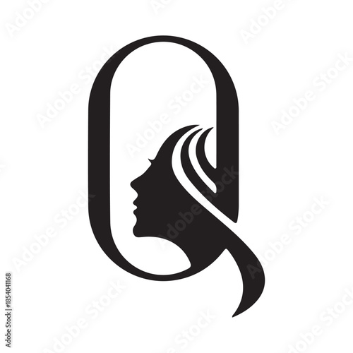 Elegant black and white logo design featuring the letter and a woman s profile silhouette