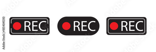 Recording icon set. Red sign camera video recording symbol, rec icon