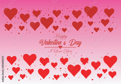 Romantic valentine's day background with a shower of red hearts and heartfelt greetings Vector, illustration