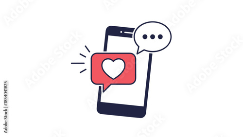 Smartphone with Heart Like and Chat Bubble Social Media Icons