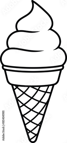 Minimalist soft serve ice cream cone vector icon with waffle texture for summer dessert menu snacks dairy treats and food.