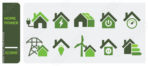 Set of home power, house energy, vector icons