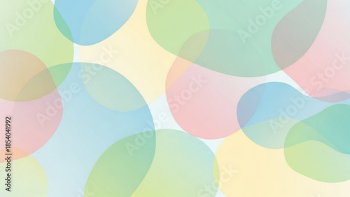 Vibrant pastel colorful translucent bubbles floating on white background
