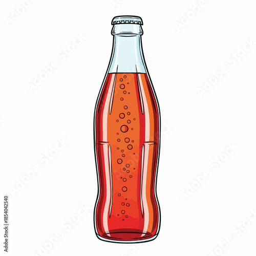Orange fizzy soda bottle with sparkling bubbles on white background. Refreshing soda bottle, classic shape and metal cap, perfect for branding. Iconic soda bottle design for advertising campaigns,