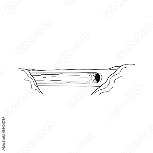 Stylized depiction of a culvert pipe aiding water flow under terrain