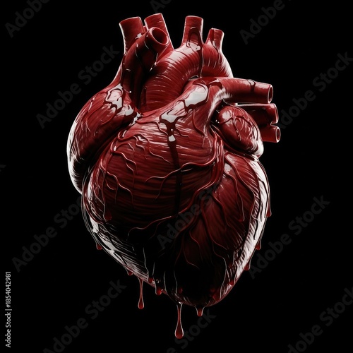 A close-up of a healthy red human heart anatomy model isolated on a white background as a medical object
