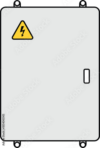 Modern minimalist electrical panel vector icon featuring high voltage warning symbol for industrial maintenance home electrical safety and engineering design elements.