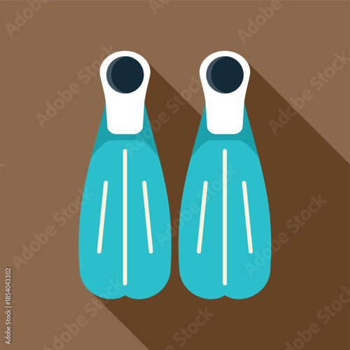 Pair of blue flippers for diving and aquatic activities on a brown background