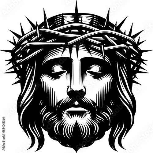 Sacred Gaze: An illustrative representation of a figure of profound spiritual importance, adorned with a thorny crown, embodies peace, sacrifice, and spiritual devotion.