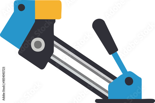 Illustration of a blue and black mechanical device on a white background