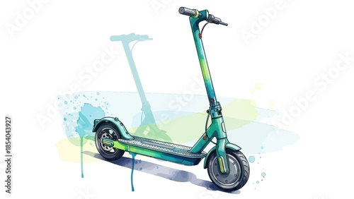 Modern electric scooter with abstract watercolor effect in urban style.