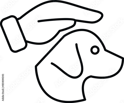 Hand stroking a happy dog head in a simple line art style