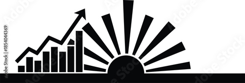 Business growth and success chart with rising arrow and sunburst