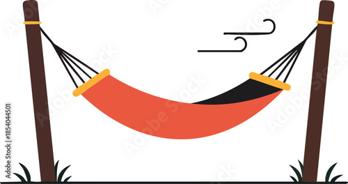 Relaxing scene with a hammock on a breezy day isolated on white