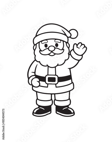 Cute Santa Claus Character Pose Black and White Line Art Illustration. Black and white vector illustration of a cute Santa Claus character in a simple pose. Clean line art style suitable for coloring 
